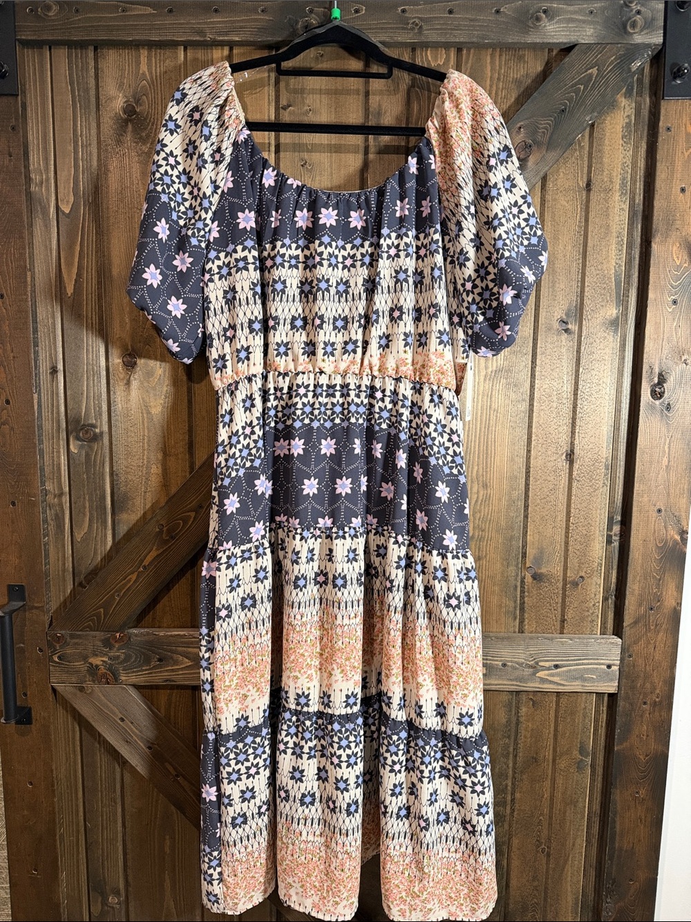 Boho Floral Midi Dress in Navy and Peach